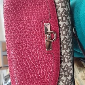 DKNY Red Monogram Clutch Shoulder Bag Purse